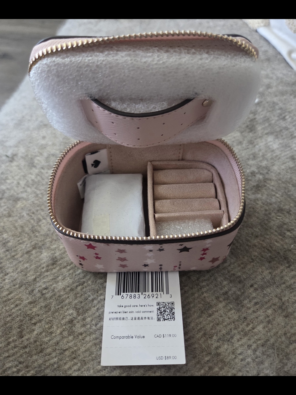 kate spade pink star print jewelry travel case